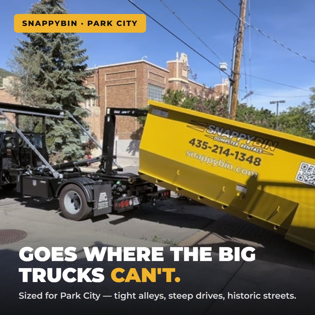 Compact dumpster rental rig delivering where big trucks cannot fit